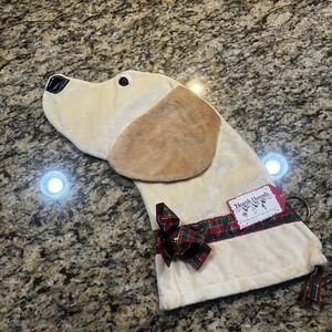 Hearth Hounds Yellow Lab Dog Christmas Stocking Plush Cream Tan Plaid Bow Bell